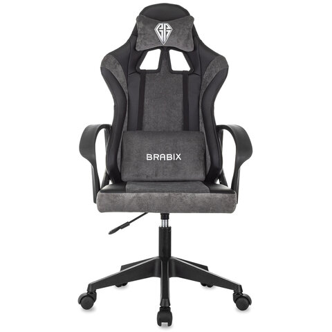 Кресло компьютерное BRABIX ''Forcer GM-127''2 подушкиэкокожа/велюрчерное/серое533216