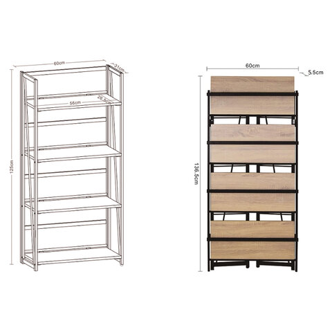Стеллаж на металлокаркасе «BRABIX LOFT SH-001»600×300х1250 ммскладнойцвет морёный дуб641228