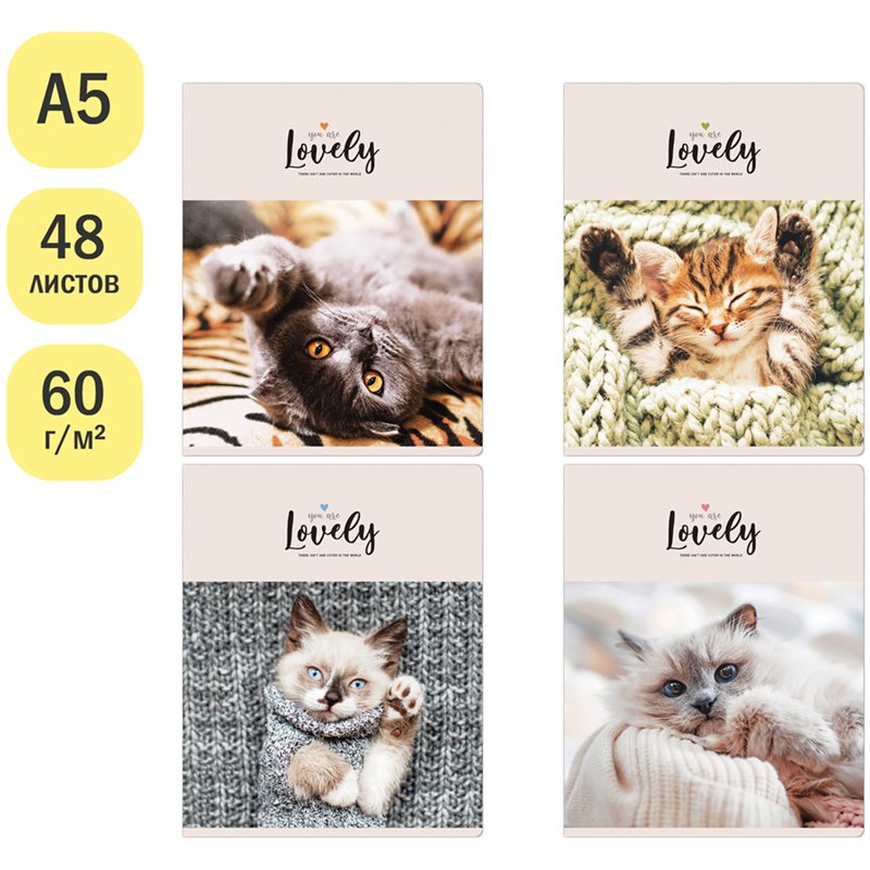 Тетрадь 48л., А5, клетка ArtSpace «Питомцы. Lovely Cat», эконом