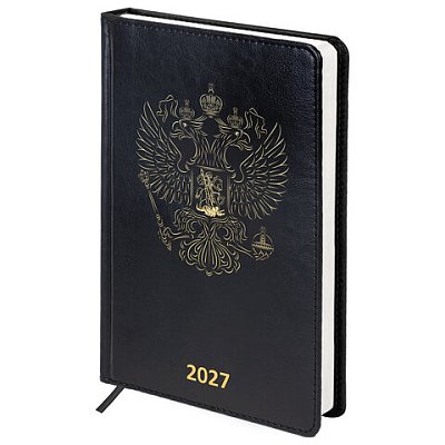 Ежедневник датированный 2027, А5, 138×213 мм, BRAUBERG «State», под кожу, черный