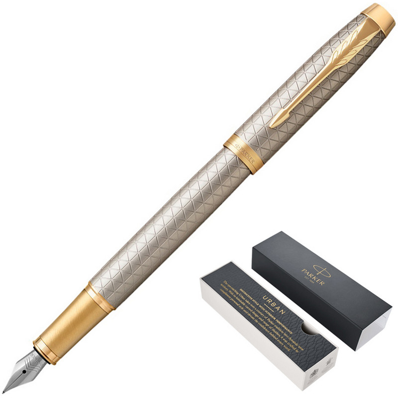 Ручка перьевая PARKER «IM Premium Warm Silver GT», корпус серебристый матовый с гравировкой, позолоченные детали, синяя