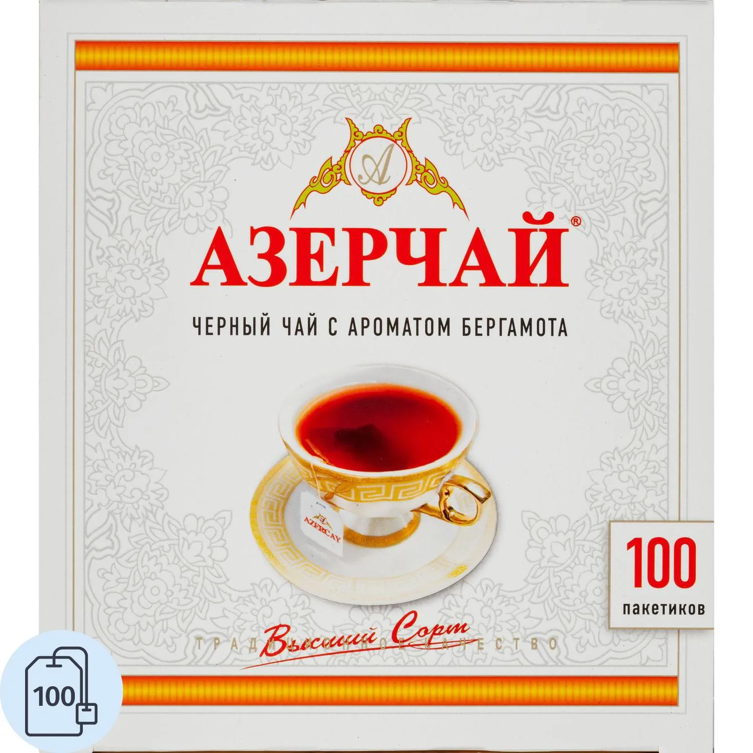 Чай чёрный Азерчай Букет 100 пакетиков (бергамот)