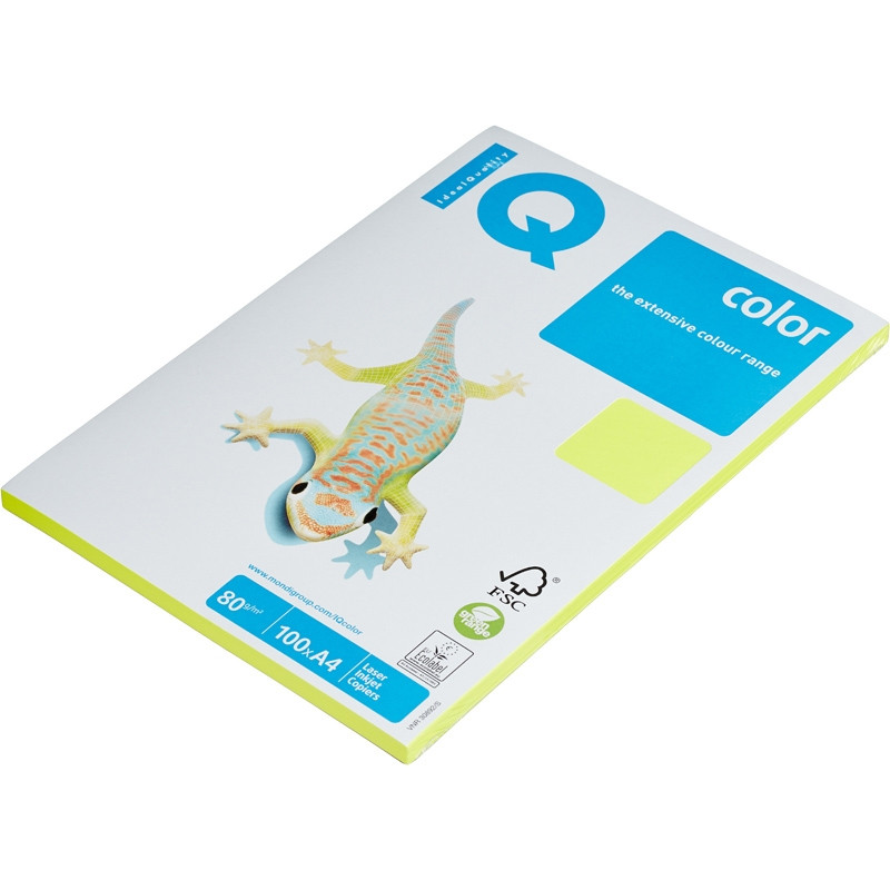Бумага цветная IQ COLOR (А4,80г,NEOGB-желтый неон) пачка 100л. арт ...
