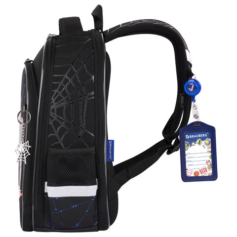 Ранец BRAUBERG QUADRO, 3 отделения, с брелком, Fire spider, 37×28х18 см