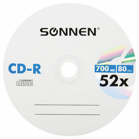 Диски CD-R SONNEN 700Mb 52x Cake Box (упаковка на шпиле) КОМПЛЕКТ 25шт