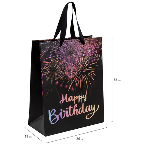 Пакет подарочный (1 штука) 26×13x32 см (L), «LED Bag», черный, ЗОЛОТАЯ СКАЗКА