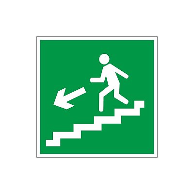 E14 Направление к эвакуац.выходу по лестнице вниз, левосторонний (плёнка ПВХ, ф/л, 200х200)