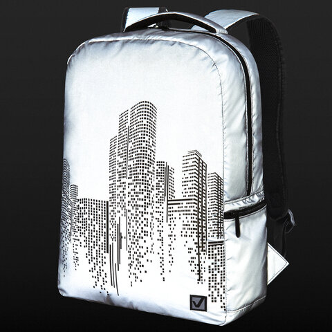 Рюкзак BRAUBERG REFLECTIVE универсальный, светоотражающий, «City», серый, 42×30х13 см
