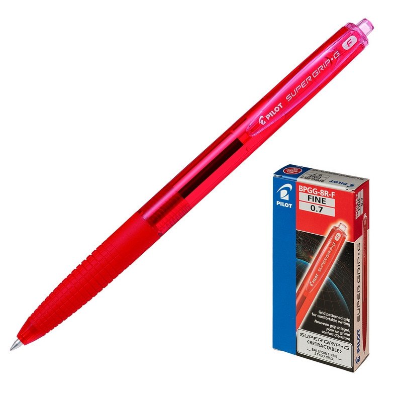 Ручка шариковая масляная автоматическая Pilot Super Grip BPGG-8R-F-R красная (толщина линии 0.22 мм)