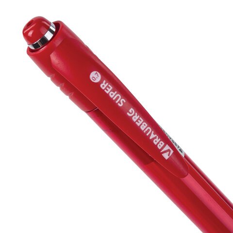 Ручка шариковая автоматическая с грипом BRAUBERG SUPER, СИНЯЯ, корпус красный, узел 0.7 мм, линия письма 0.35 мм