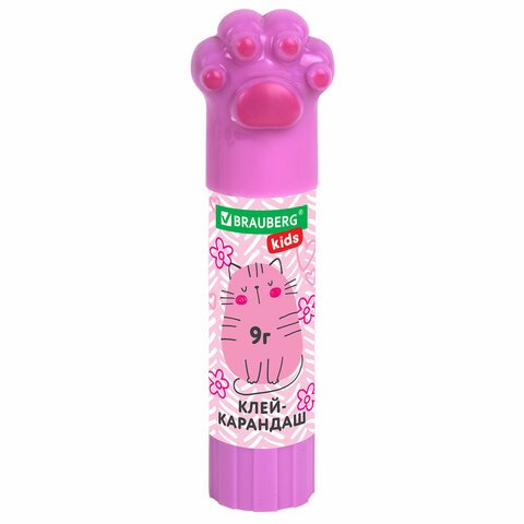 Клей-карандаш «Лапки» Cat Paw, 9 г, фигурный колпачок, BRAUBERG KIDS