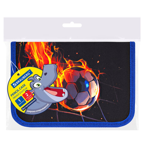 Пенал BRAUBERG, 1 отделение, 2 откидные планки, полиэстер, 21×14 см, «Burning ball»