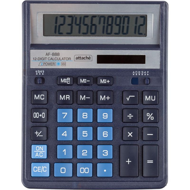 Калькулятор настоль. ПОЛН. Attache AF-888.12р, дв. пит,204×158мм, темно-синий
