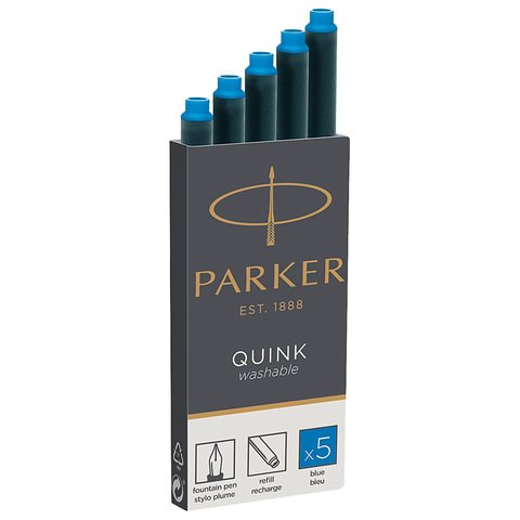 Картриджи чернильные PARKER «Cartridge Quink», КОМПЛЕКТ 5 шт., смываемые чернила, синие