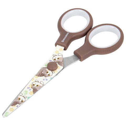 Ножницы 130 мм, коричневые, с цветной печатью «Милые котики», BRAUBERG CUTE CATS
