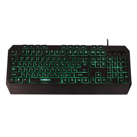 Клавиатура проводная игровая SONNEN KB-7700, USB, 104 клавиши + 10 программируемых клавиш, 3 режима подсветки, черная