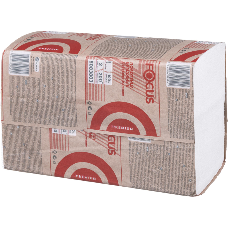 Полотенца бумажные д/дисп. FOCUS Premium Z-сл 2 сл 24×21.5см 200л/20пач/уп