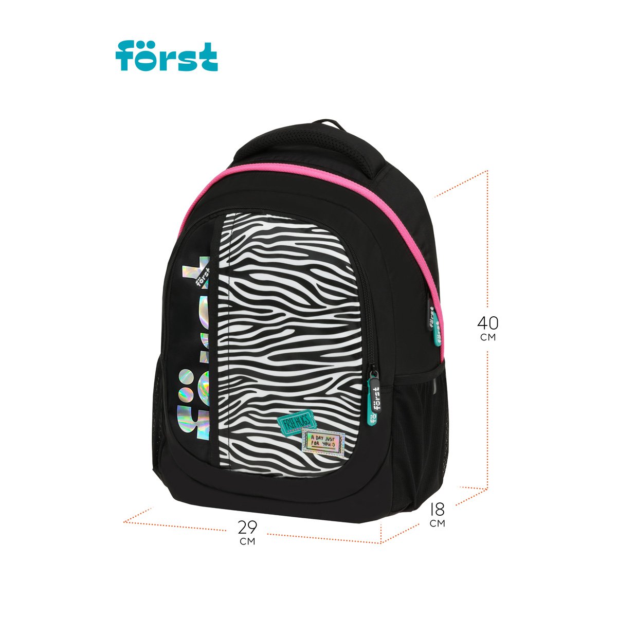Рюкзак Först F-Trend «Fashion zebra» 40×29×18 см, 2 отделения, 3 кармана, эргономичная спинка
