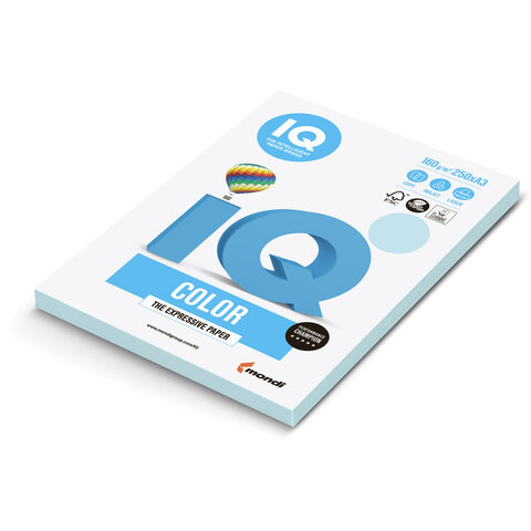 Бумага цветная IQ Color (А3, 160г/м², МВ30-голубой, 250 листов)