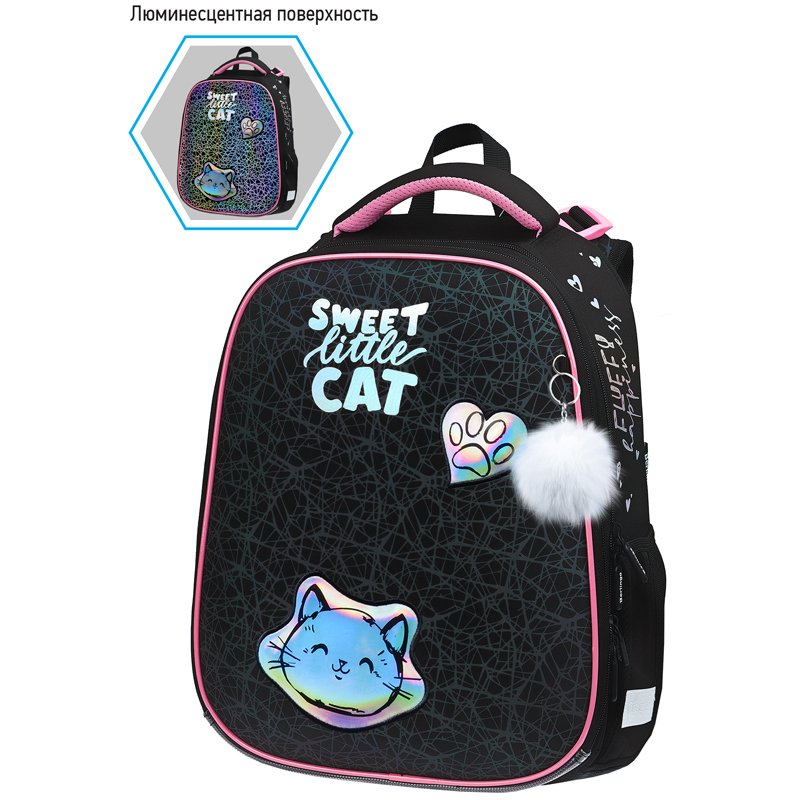 превью Ранец Berlingo Expert Neo «Meow love» 37×28×16см, люминесцентный, 2 отделения, анатомическая спинка