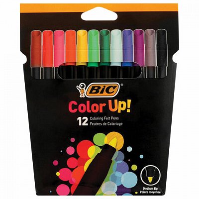 Фломастеры 12 ЦВЕТОВ BIC «Color UP», суперсмываемые, вентилируемый колпачок