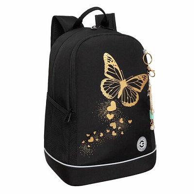 Рюкзак GRIZZLY школьный, анатомическая спинка, 2 отделения, для девочек, GOLDEN BUTTERFLY, 38×28х18 см