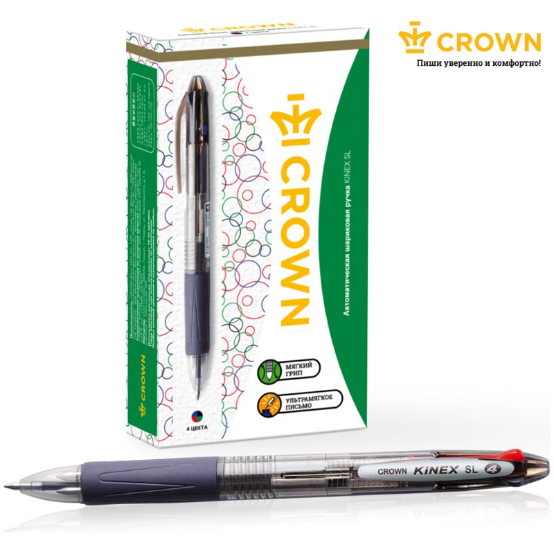 Ручка шариковая автоматическая Crown «Kinex Sl» 4цв., 0.7мм, грип