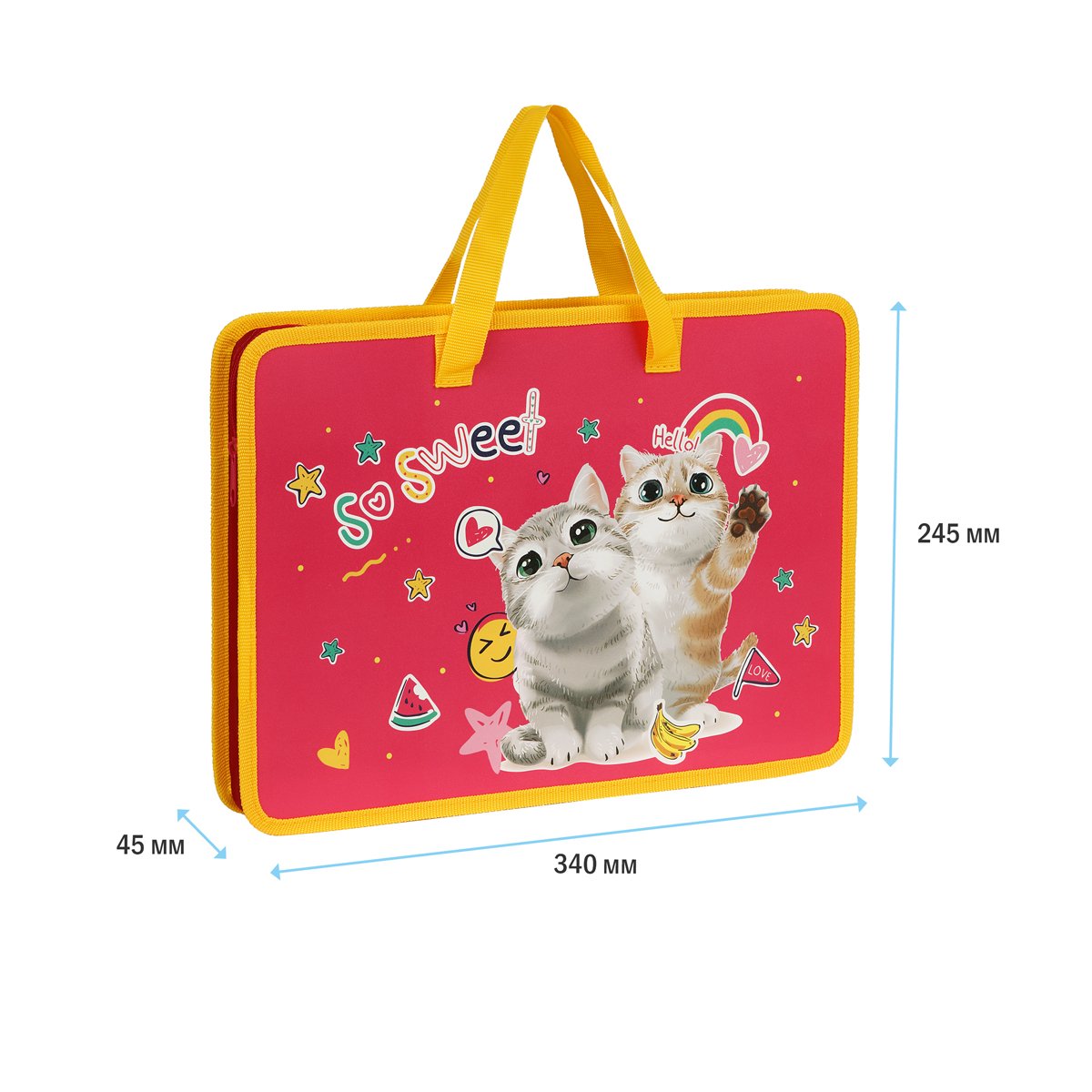 Папка с ручками А4 ArtSpace «Sweet Cats», пластик, на молнии, 45мм