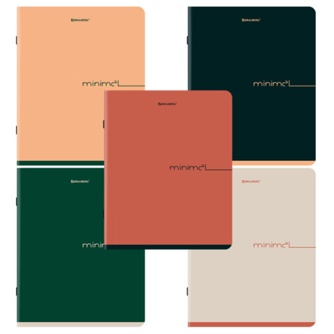 превью Тетрадь А5, 48 л., BRAUBERG, скоба, клетка, SoftTouch, «Минимал_Цвет», (микс в спайке)