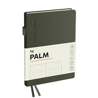 Ежедневник недатированный, А6, 136л., твердый переплет, кожзам, BG «Palm. Dark khaki», темно-зеленый