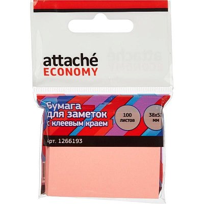 Стикеры Attache Economy 38×51 мм неоновый розовый (1 блок, 100 листов)
