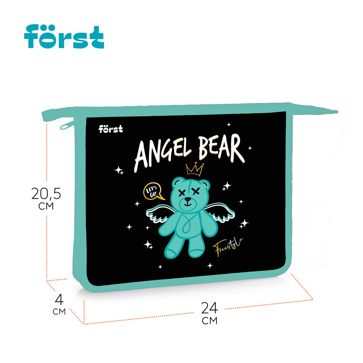 Папка для тетрадей 1 отделение, А5 Först «Angel bear», 240×205×40мм, пластик, на молнии