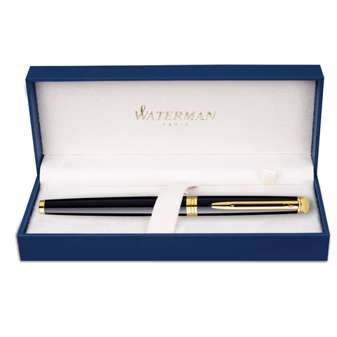 Ручка подарочная перьевая WATERMAN «Hemisphere Mars Black GT», черный лак, позолоченные детали, синяя, S0920610