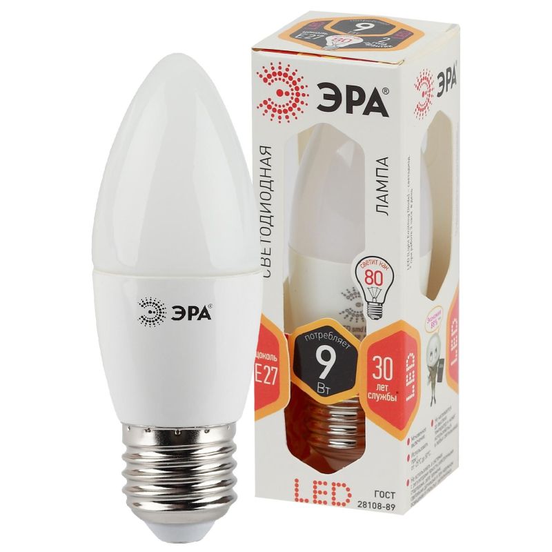 Лампа светодиодная ЭРА STD LED B35-9W-827-E27 E27 / Е27 9Вт теплый свет