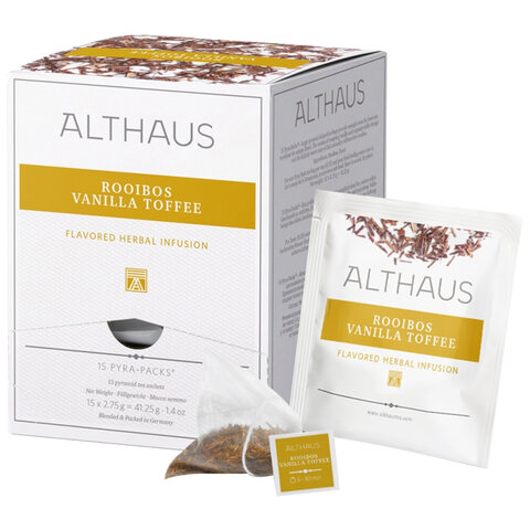 Чай ALTHAUS «Rooibos Vanilla Toffee» фруктовый, 15 пирамидок по 2.75 г, ГЕРМАНИЯ