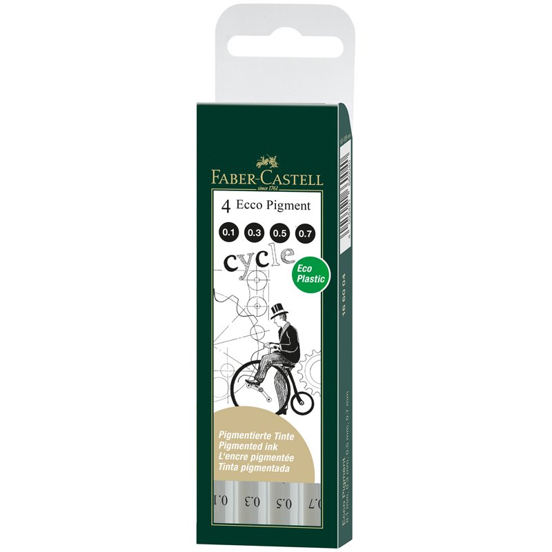 Ручки капиллярные FABER-CASTELL, НАБОР 4 шт., «Ecco Pigment», ЧЕРНЫЕ, линия 0.1/0.3/0.5/0.7 мм