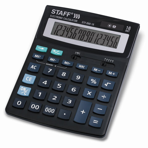 Калькулятор STAFF настольный STF-888-16, 16 разрядов, двойное питание, 200×150 мм