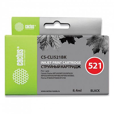 Картридж струйный CACTUS совместимый (CLI-521Bk) Pixma MP540/630/980, черный фото