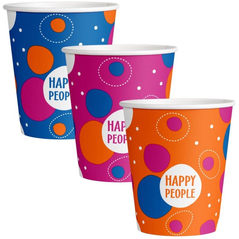 Стакан одноразовый бум односл. 250 мл d-80мм Happy People МИКС 50шт/уп
