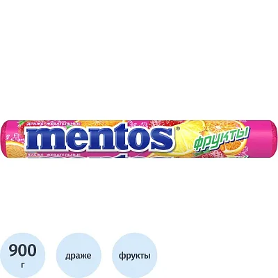 Драже жевательное Mentos Фрукты, 37.5гx24шт/уп