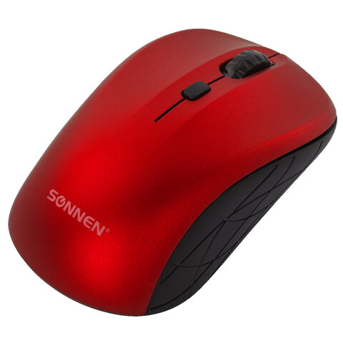 Мышь беспроводная SONNEN V-111, USB, 800/1200/1600 dpi, 4 кнопки, оптическая, красная