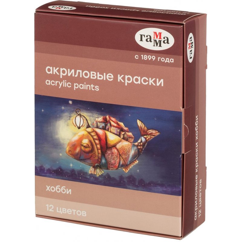 Краски акриловые декоративные Гамма «Хобби», 12 цветов, 20мл, картон. упак. 
