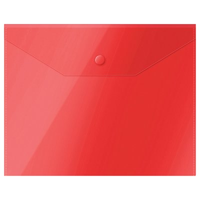 Папка-конверт на кнопке СТАММ А5 (190×240мм), 150мкм, пластик, прозрачная, красная