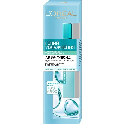 Крем для лица LOreal Paris Аква-флюид Ген Увлаж д/нор и смеш кож, Алоэ,70мл