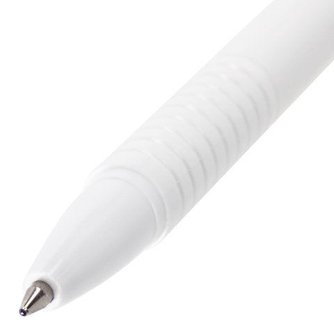 Ручка шариковая масляная автоматическая BRAUBERG «White», СИНЯЯ, корпус белый, узел 1 мм, линия письма 0.5 мм