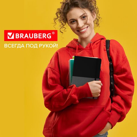 Блокнот А5 (148×218 мм), BRAUBERG «DUO», под кожу с резинкой, 80 л., клетка, черный/серый