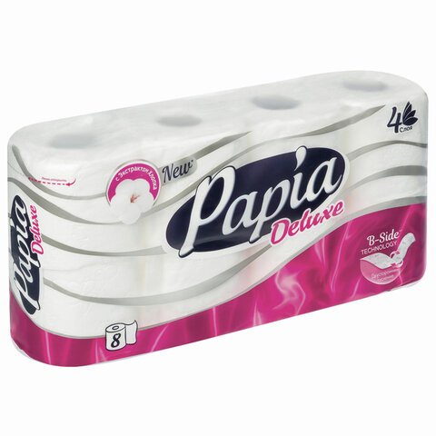 Бумага туалетная Papia Deluxe (4-слойная, белая, 8 рулонов в упаковке)