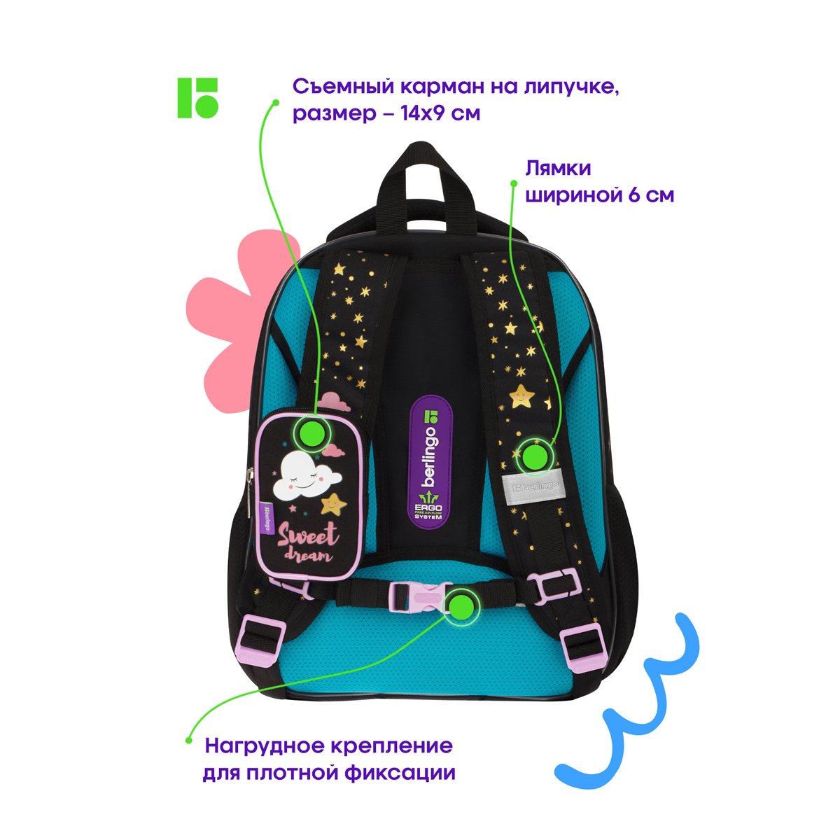 Ранец Berlingo Expert Plus «Little cloud» 38×29×15см, 2 отделения, 2 кармана, анатомическая спинка