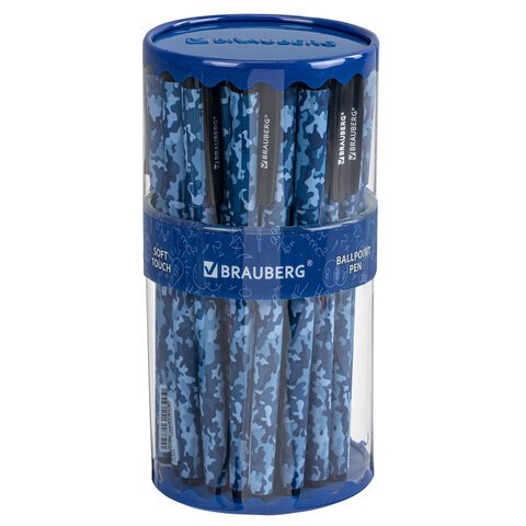 Ручка шариковая BRAUBERG SOFT TOUCH GRIP «MILITARY», СИНЯЯ, мягкое покрытие, узел 0.7 мм