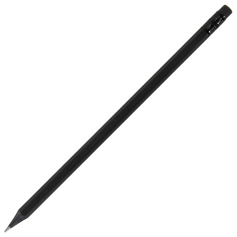 Карандаши чернографитные BRAUBERG, набор 6 шт., "Black Jack", НВ, черные, дерево, с резинкой, заточенные